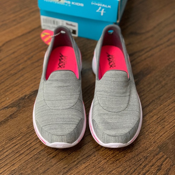 New Skechers Go Walk 4 Gray & Pink Girls Size 2 - Picture 4 of 13